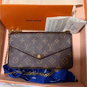 Louis Vuitton Brown Monogram Clutch with Gold Chain